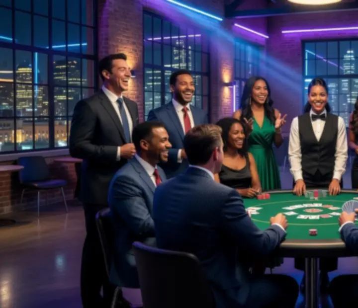 Wieczór casino w industrialnej przestrzeni biurowej podczas eventu firmowego