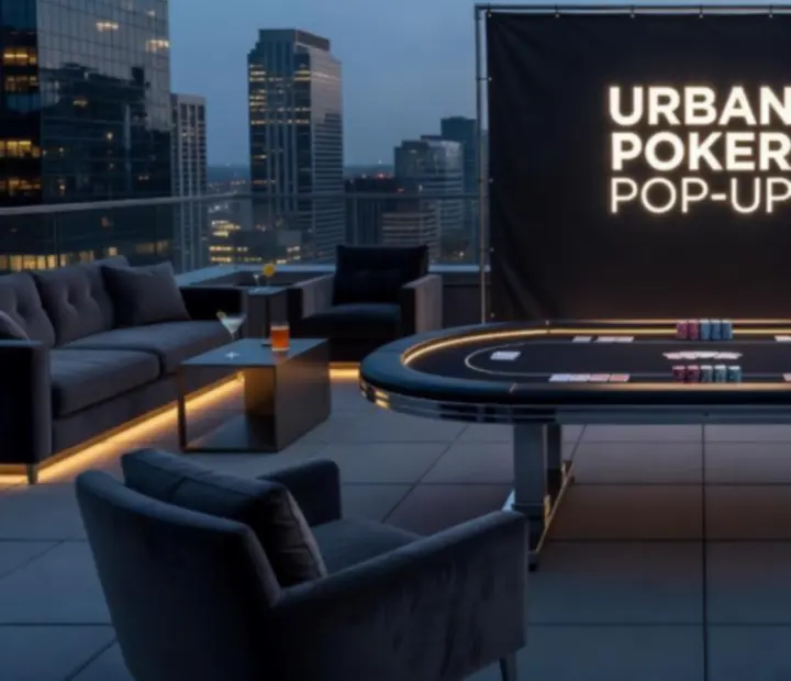 Mobilne stanowisko pokerowe przygotowane w loftowej przestrzeni eventowej